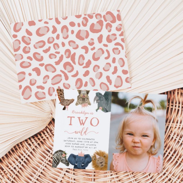 Två Vilder Safari Animals Birthday Photo Inbjudningar (Skapare uppladdad)