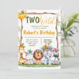 Två Vilder Safari Animals födelsedag Inbjudningar