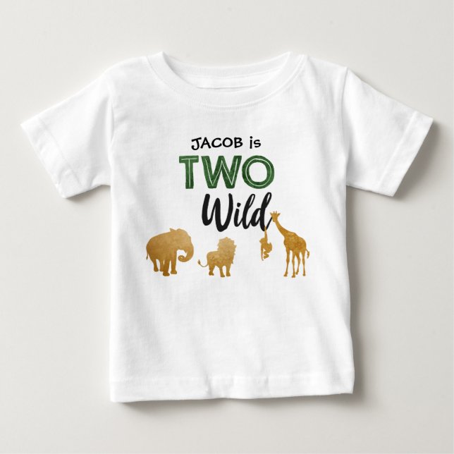 Två Vilder Safari Animals Party Boy 2:a födelsedag T Shirt (Framsida)
