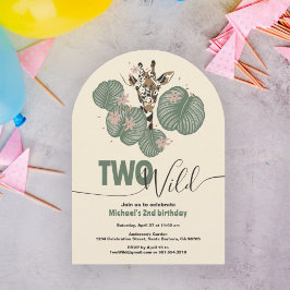 Två Vilder Safari Giraffe Animal Födelsedagsfest Inbjudningar