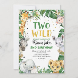 TVÅ VILDER Safari Jungle Animals 2:a födelsedagen Inbjudningar