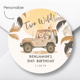 Två Vilder Safari Jungle Animals 2:a födelsedagen Runt Klistermärke