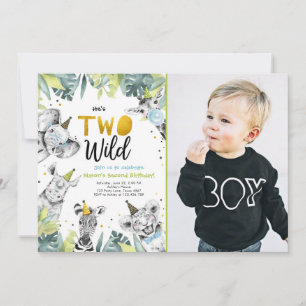 Två Vilder Safari Party Animals Boy Second Birthda Inbjudningar