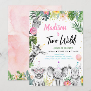 Två Vilder Tropical Safari Jungle Girl Birthday Inbjudningar