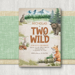 Två Vilder Woodland Animal 2:a födelsedagen Inbjudningar