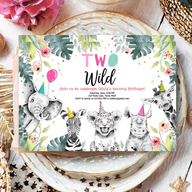 Två Vilders födelsedagsinbjudan till Safari Girl G Inbjudningar (Skapare uppladdad)