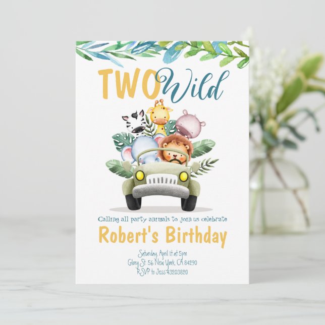 Två Vilders inbjudan till Safari Boy Birthday (Stående Fram)