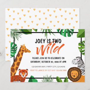 Två Vilders jungle Animal Safari Birthday-inbjudan Inbjudningar