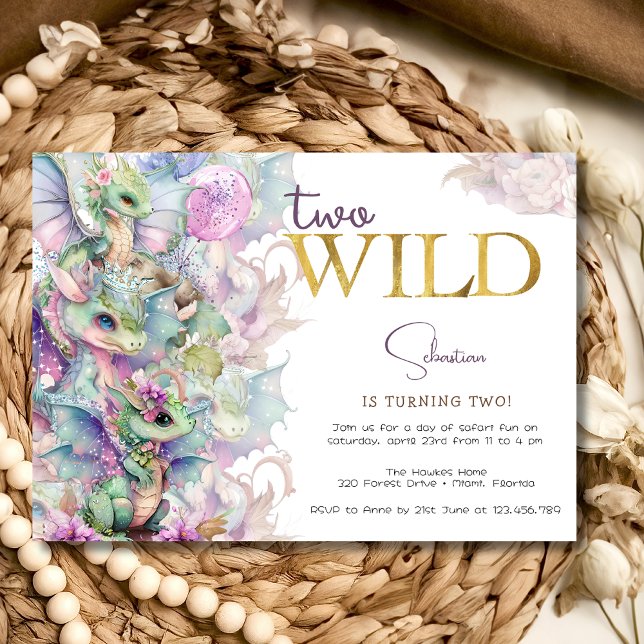 Två vilders magiska drakar barns födelsedag party inbjudningar (Skapare uppladdad)