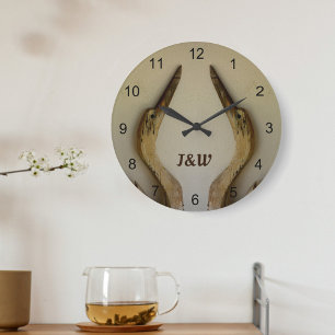 Två viltlevande Heroner Rustic Coastal akrylic wal Stor Klocka