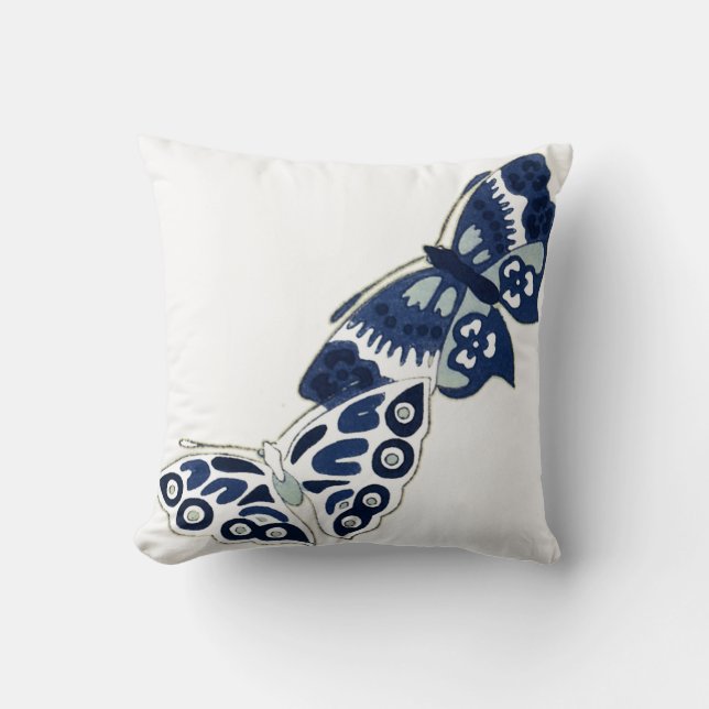 Två Vintagar blå fjärilar Kudde (Framsida)