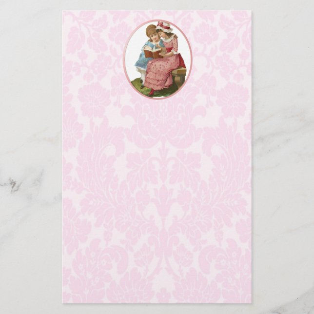 Två Vintagar flickor som läser bok Brevpapper (Framsida)