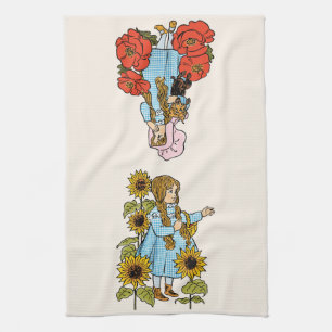 Två Vintage Trollkarlen från Oz Dorothy med blommo Kökshandduk