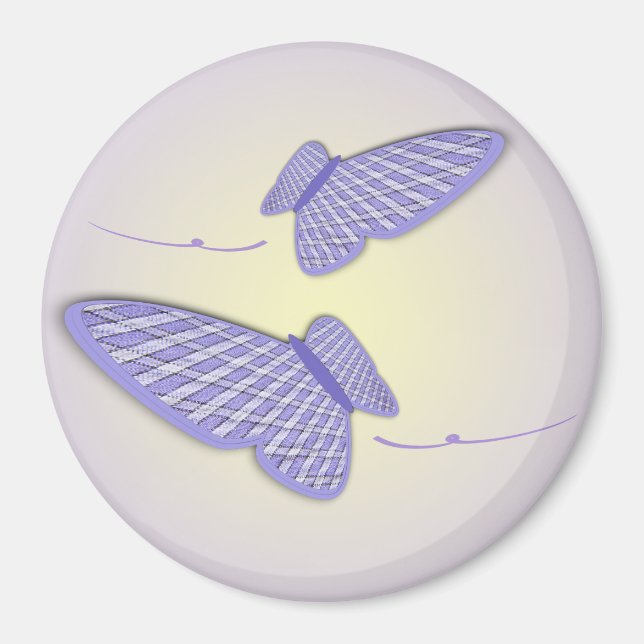 Två Violet och White Gingham Butterflies Artwork Magnet (Framsidan)