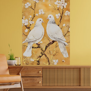 två vita duvor som satt på en gren poster