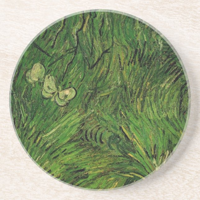 Två vita fjärilar av Vincent van Gogh Underlägg Sandsten (Framsidan)