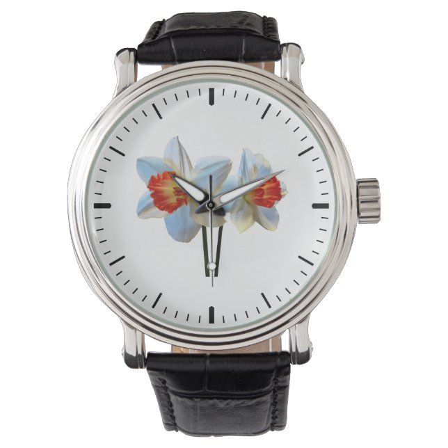 Två vita och orangea narcissus armbandsur (Framsida)