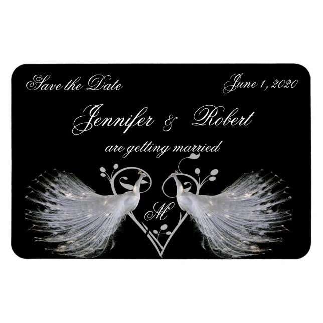 Två vita Peacockor och Hjärtmonogrammagneter Magnet (Horisontell)