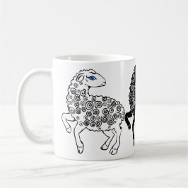 Två vitfår en Folk konst för svart får Kaffemugg
