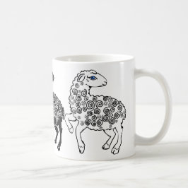 Två vitfår en Folk konst för svart får Kaffemugg