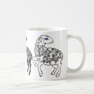 Två vitfår en Folk konst för svart får Kaffemugg
