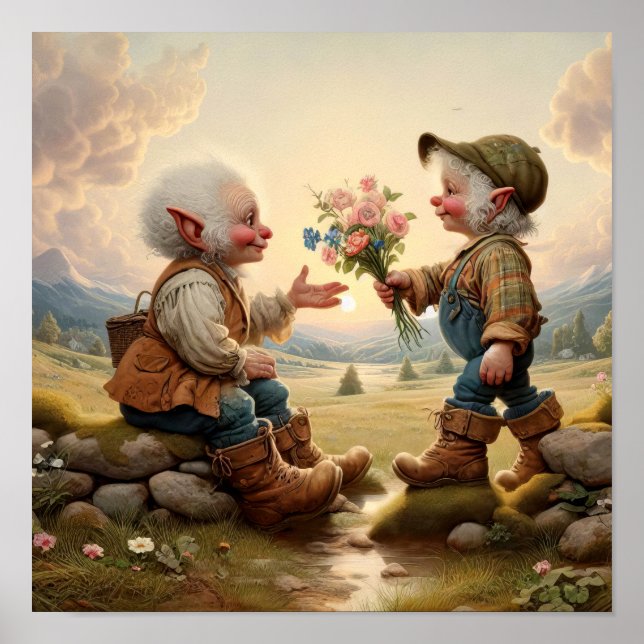 Två Vuxarna Munchkin-tecken med Vintage Charm Poster (Framsidan)