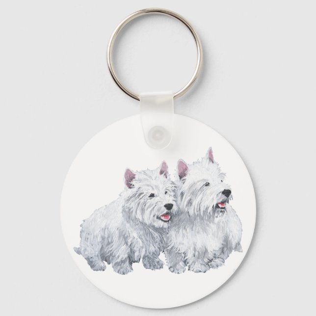 Två West Highland White Terriers Nyckelring (Framsida)