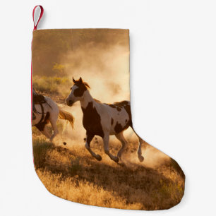Två westerna cowboyridhästar, ropande vild hh liten julstrumpa