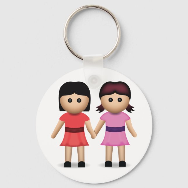 Två Women Holding Händer Emoji Nyckelring (Framsida)