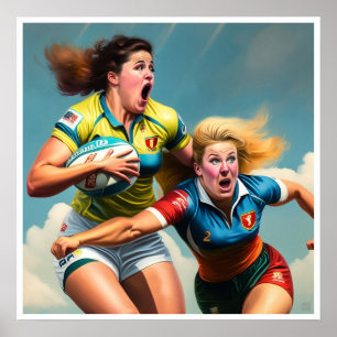 Två Women Rugby Players Art Print Poster