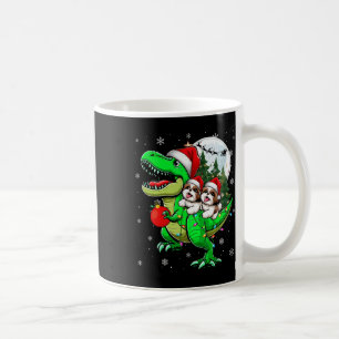 Två Xmas Shih Tzus Ridande T-rex Ren Älskande Kid Kaffemugg