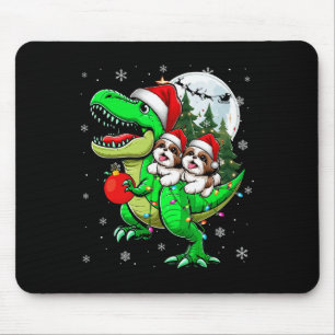 Två Xmas Shih Tzus Ridande T-rex Ren Älskande Kid Musmatta