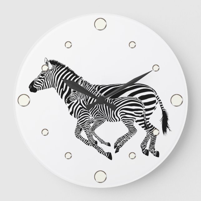 Två Zebra Wall Clock Stor Klocka (Framsida)