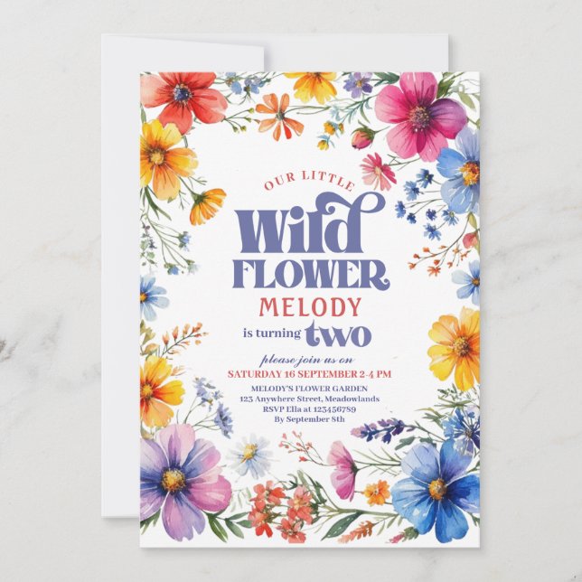 Tvååriga Wildflowers 2-års födelsedagsinbjudan Inbjudningar (Framsida)