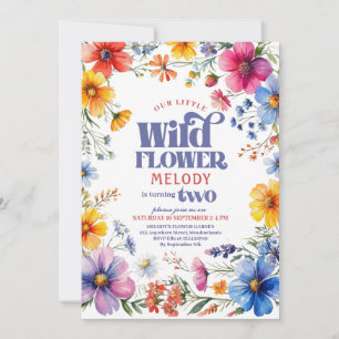 Tvååriga Wildflowers 2-års födelsedagsinbjudan Inbjudningar