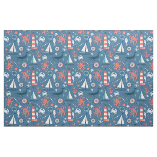 Tvåbåtar och sjöbåtar Nautical Fabric Tyg