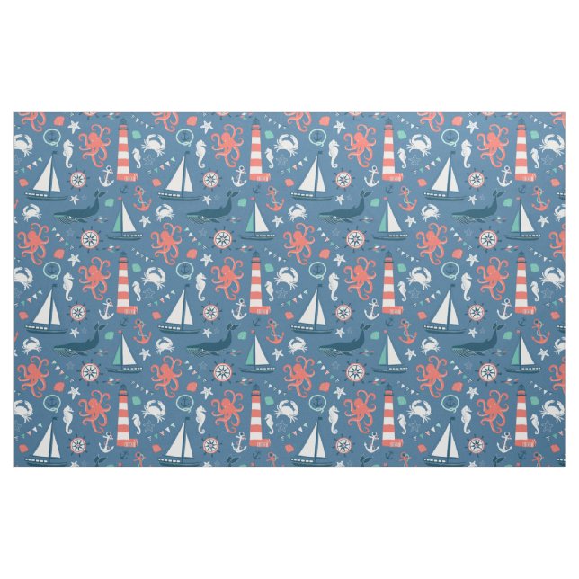 Tvåbåtar och sjöbåtar Nautical Fabric Tyg (Yard)