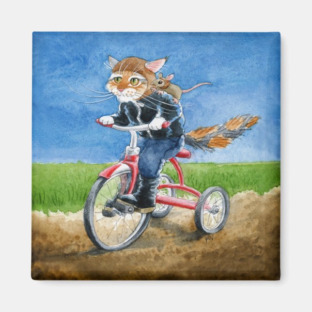 Tvåcykelmagnet för katt och mus magnet (Framsidan)