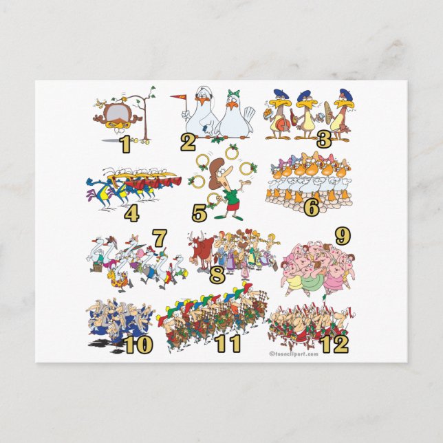 Tvådagars christmas sång tecknad helg vykort (Framsida)