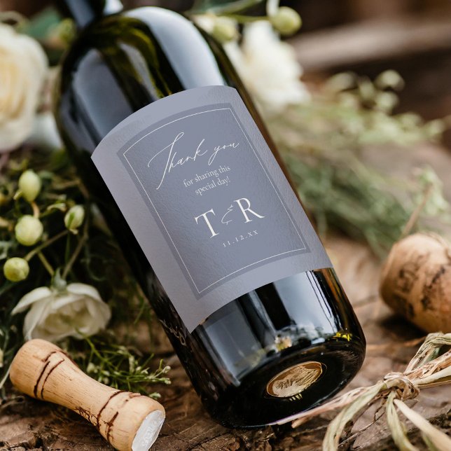 Tvåfärgad Dusty Blue Bröllop Tack ID1102 Vinflaska Etikett (Skapare uppladdad)