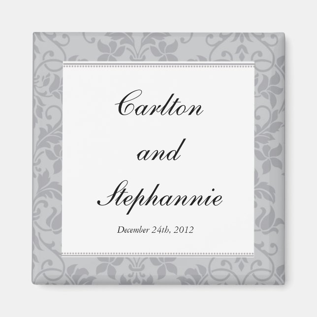 Tvåfärgad Grått Damask Wedding Magnet-förmån Magnet (Framsidan)