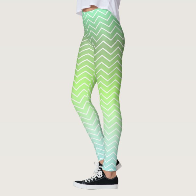Tvåfärgad Grönt Chevron Leggings (Vänster)