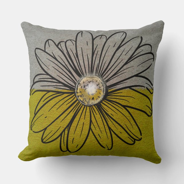Tvåfärgad grönt och grått-blomkudde kudde (Framsida)