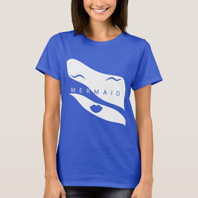 Tvåfärgad T-shirt med ansikte och ord sjöjungfru (Framsida)