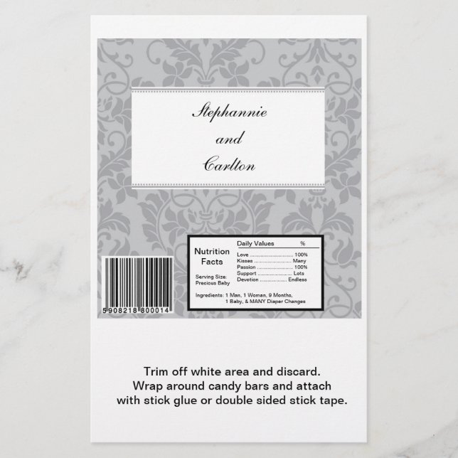 Tvåfärgat Grått Damask Wedding Large Candy Pub Wra (Framsida)