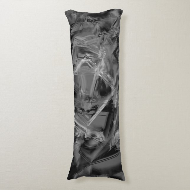 Tvajsade fyrkanter, grått och svarta 'penseldrag' kroppskudde (Framsidan Vertikal)