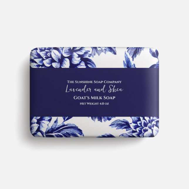 Tvål Förpackning Papper - blå och vit dahlias Flygblad (Soap band sold separately)