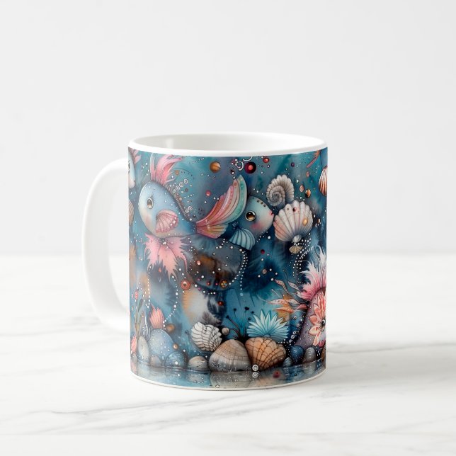 Tvålika hav roliga fiskinvånare kaffemugg (Framsida vänster)
