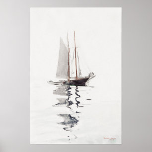 Tvåmastad skonare med dory Winslow Homer Poster