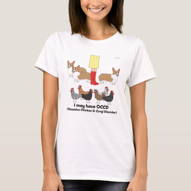 Tvångsmässig höna- & Corgioordning T-shirt (Framsida)